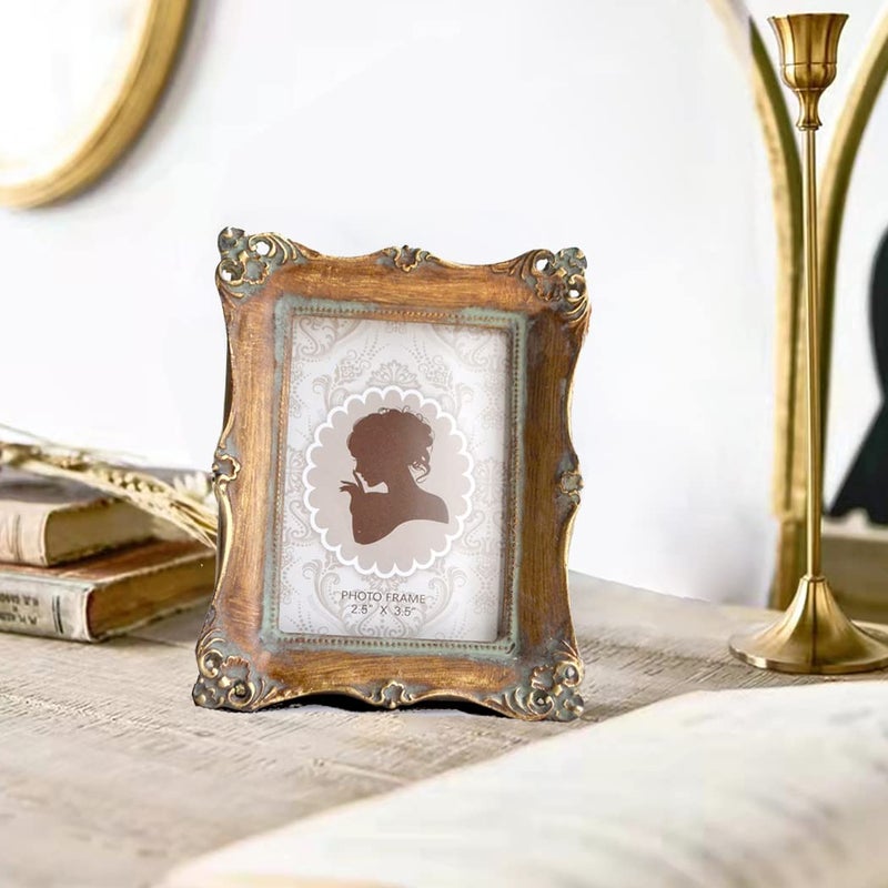 CISOO 2.5x3.5 Small Vintage Picture Frame, Antique Bronze Gold Ornate Wallet Size Photo Frame, Tabletop and Wall Display, Retro Home Decor - Image 4